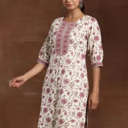 Libas Off-White Cotton Printed Straight Kurti image 3