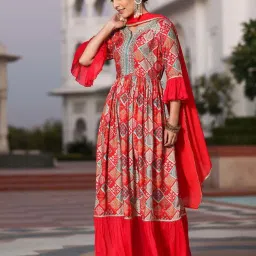 Jaipur Kurti Red Printed Anarkali Kurta With Dupatta image 3