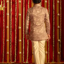 VASTRAMAY Boys Pink & Cream Self Full Sleeves Indowestern Sets image 3