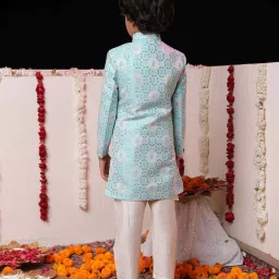VASTRAMAY Boys Blue & Cream Self Full Sleeves Indowestern Sets image 3