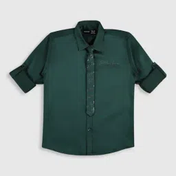 Cavio Kids Green Solid Full Sleeves Shirt with Tie-image-11
