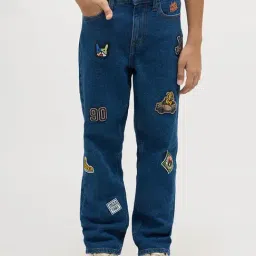 Jack & Jones Junior Boys Dark Blue Denim Cotton Applique Jeans-picture-16