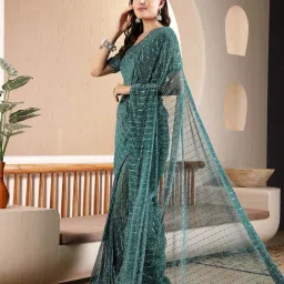 Stylum Rama Green Embellished Saree With Unstitched Blouse image 3