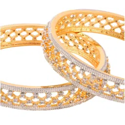 Saraf RS Jewellery A pair of 2 Gold DualToned AD Studded hand CraftedTextuerd Bangles 2.4 image 3