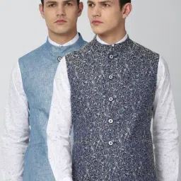 Van Heusen Blue Slim Fit Self Pattern Reversible Nehru Jackets-image-2