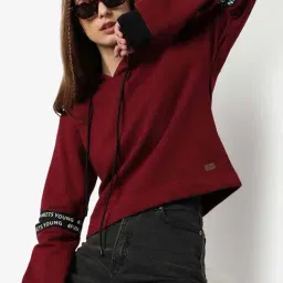 Campus Sutra Maroon Cotton Sweatshirt-image-29