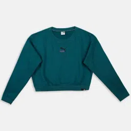Puma Kids Classics GRL Crew FL G Green Cotton Relaxed Fit Full Sleeves Sweatshirt-image-81