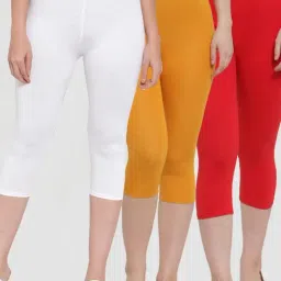 Gracit White & Yellow Mid Rise Capris - Pack Of 3-image-61