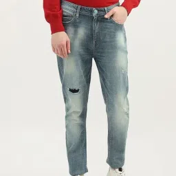 United Colors of Benetton Blue Cotton Carrot Fit Distressed Jeans-picture-19