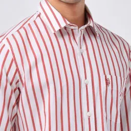 U.S. Polo Assn. White Cotton Regular Fit Striped Shirt image 5