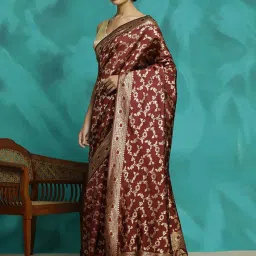 Jaipur Kurti Maroon Woven Saree With Unstitched Blouse image 3