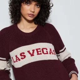 Ginger By Lifestyle Wine Cotton Regular Fit Printed Sweater image 5