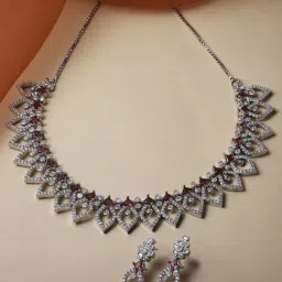 Zeneme Rhodium Plated AD Studded Jewellery Set-image-43