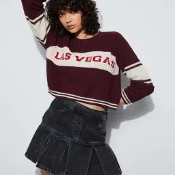 Ginger By Lifestyle Wine Cotton Regular Fit Printed Sweater-picture-35