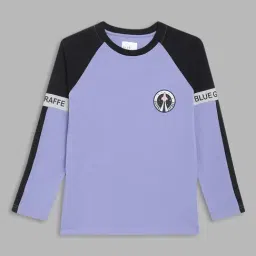 Blue Giraffe Boys Purple & Black Cotton Color Block Full Sleeves T-Shirt-image-45