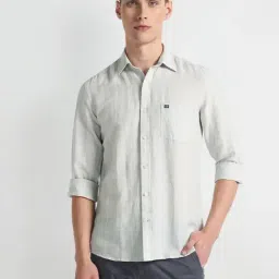 arrow sport Arrow Sports Green Linen Slim Fit Striped Shirt-picture-33