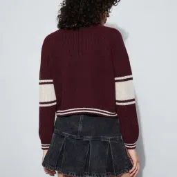 Ginger By Lifestyle Wine Cotton Regular Fit Printed Sweater image 2