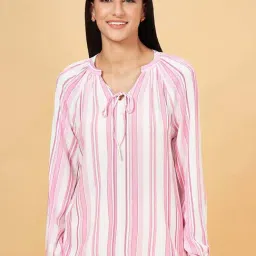 Honey by Pantaloons White & Pink Striped Top-image-0