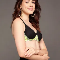 Clovia Black Floral Padded T-Shirt Bra image 3