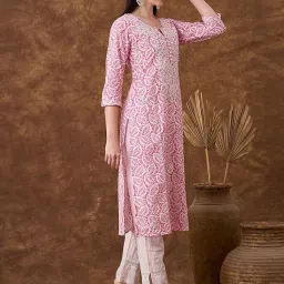 Fashor Pink Cotton Floral Kurti image 3