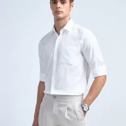Arrow White Cotton Slim Fit Self Pattern Shirt image 3