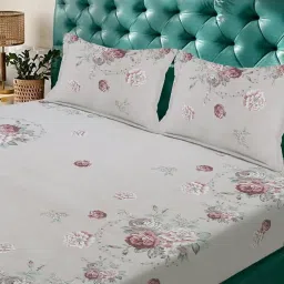 Klotthe Multicolor Cotton Blend Printed 300 TC King Flat Bedsheet with 2 Pillow Covers image 3