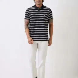 Spykar Black Slim Fit Striped Polo T-Shirt image 5