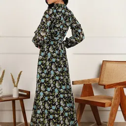 Fashfun Women Floral Printed Cuffed Sleeve Georgette Fit & Flare Maxi Dress image 4