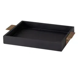 Nestroots MDF Black Serving Tray Wooden Tray Platter for Kitchen Tea Coffee Serving with Gold Handle image 4