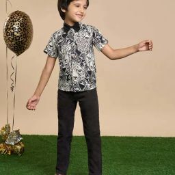 Lil Drama Kids Black Printed Regular Fit Shirt-picture-12