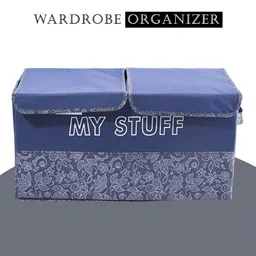 Aura Navy Blue & White Printed 2 Compartments Foldable Double Lid Large Wardrobe Organizer image 3