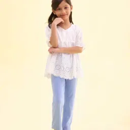 Go Colors! Kids Baby Blue Cotton Slim Fit Leggings-picture-17