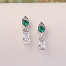 Ornate Jewels 925 Silver Rhodium Plated Green Emerald Dangler Earring for Women-image-14