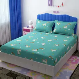 Florida BS-Giggles Green Microfibre 180 TC Double Fitted Bedsheet with 2 Pillow Covers-image-44