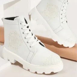 Fausto Women's White Derby Boots-image-32
