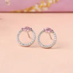 Ornate Jewels 925 Silver Marquise Pink American Diamond Circle Stud Earring for Women-picture-11