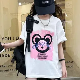LULU & SKY Girls Printed V-Neck Pure Cotton T-shirt image 1