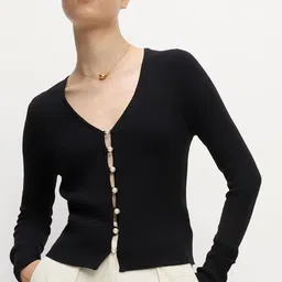 Marks & Spencer Women Ribbed V-Neck Button Front Cardigan-picture-20