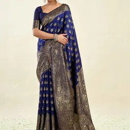 ALBIRA CREATION Ethnic Motifs Zari Silk Blend Handloom Banarasi Saree-picture-35