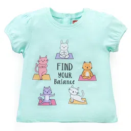 Babyhug Half Sleeves Top Kitty Graphics - Light Blue-picture-10