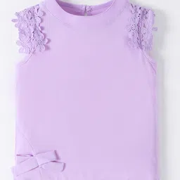 Kookie Kids Sleeveless Top with Lace Detailing & Bow Applique Solid Colour - Purple-image-7