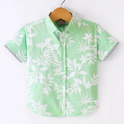 Little Kangaroos Cotton Woven Half Sleeves Leaves Printed Shirt - Mint Green-picture-24