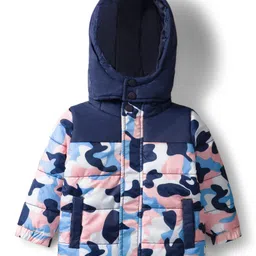 Bonfino Woven Full Sleeve Puffer Winter Jacket with Camouflage Design & Detachable Hood - Navy Blue-image-72