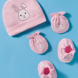 Ben Benny Interlock Knit Cap Mittens & Booties Set with Bunny Print Pink - Diameter 9 cm-picture-22