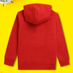 NUSYL Fleece Full Sleeves Dinosaur & Text Printed Hoodie - Red image 3