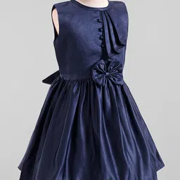 Twetoons Woven Sleeveless Frock with Floral Applique - Navy Blue image 2
