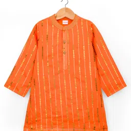 Babyhug Woven Full Sleeves Sequin Embroidered Kurta Pyjama Set - Orange image 2