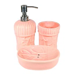 Amoorcart Pink 3 piece Solid Ceramic Bath Accessories Set-picture-21