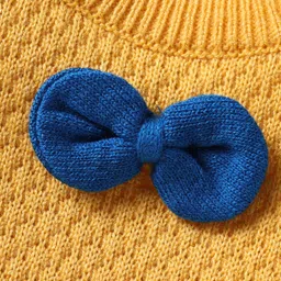 Babyhug Knit Full Sleeves Pullover Sweater With Bow Applique - Yellow image 3