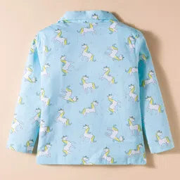 Ollypop Sinker Knit Full Sleeves Co-ords Night Suit With Unicorn Print - Light Blue image 3